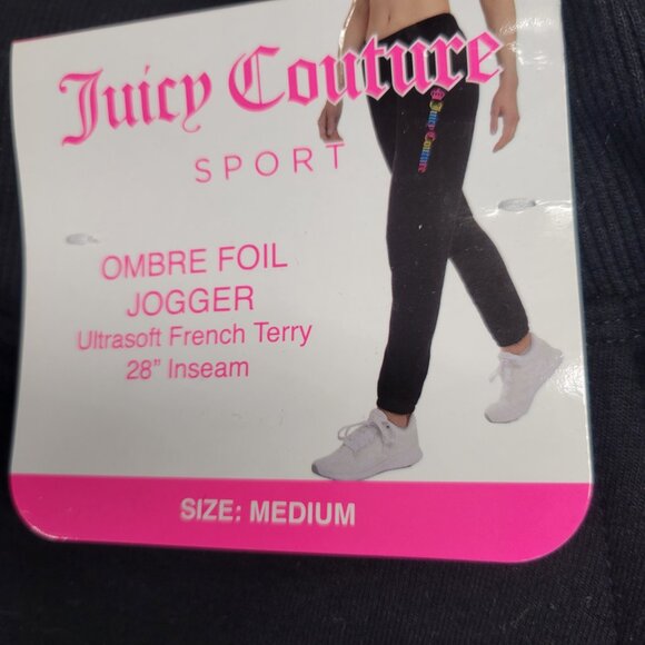 NWT‎ Juicy Couture Sport Side Jogger Womens Size Medium Black Rainbow Logo - Picture 4 of 16